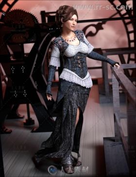 女性美丽的维多利亚蒸汽朋克风格服装套装3D模型合辑
