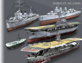 第二次世界大战各种军舰海上车辆3D模型Unity游戏素材资源