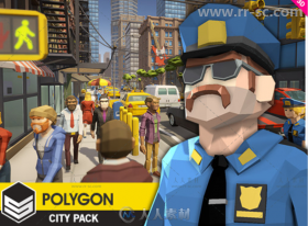 低多边形风格的城市环境3D模型Unity游戏素材资源