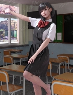 日系学院风女学生连衣裙服饰套装3D模型合集