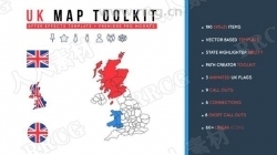 突出显示英国地图旅行航线信息图表展示动画AE模板
