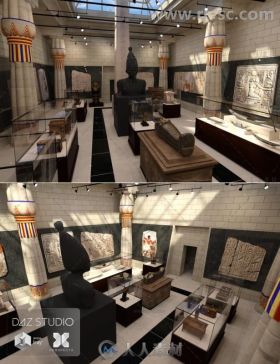 古埃及展览厅场景环境3D模型合辑