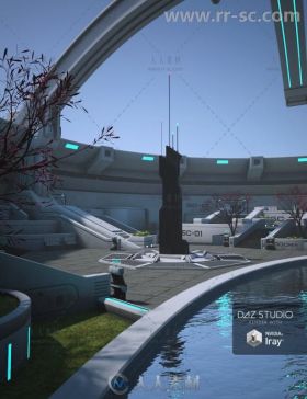 完整的360°科幻广场场景环境3D模型合辑