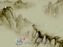 沁园春雪水墨山水花瓣雪花中国风LED大屏幕背景视频素材