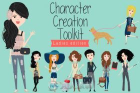 平面插画时尚女士AI矢量 Character creation toolkit - Ladies 550639